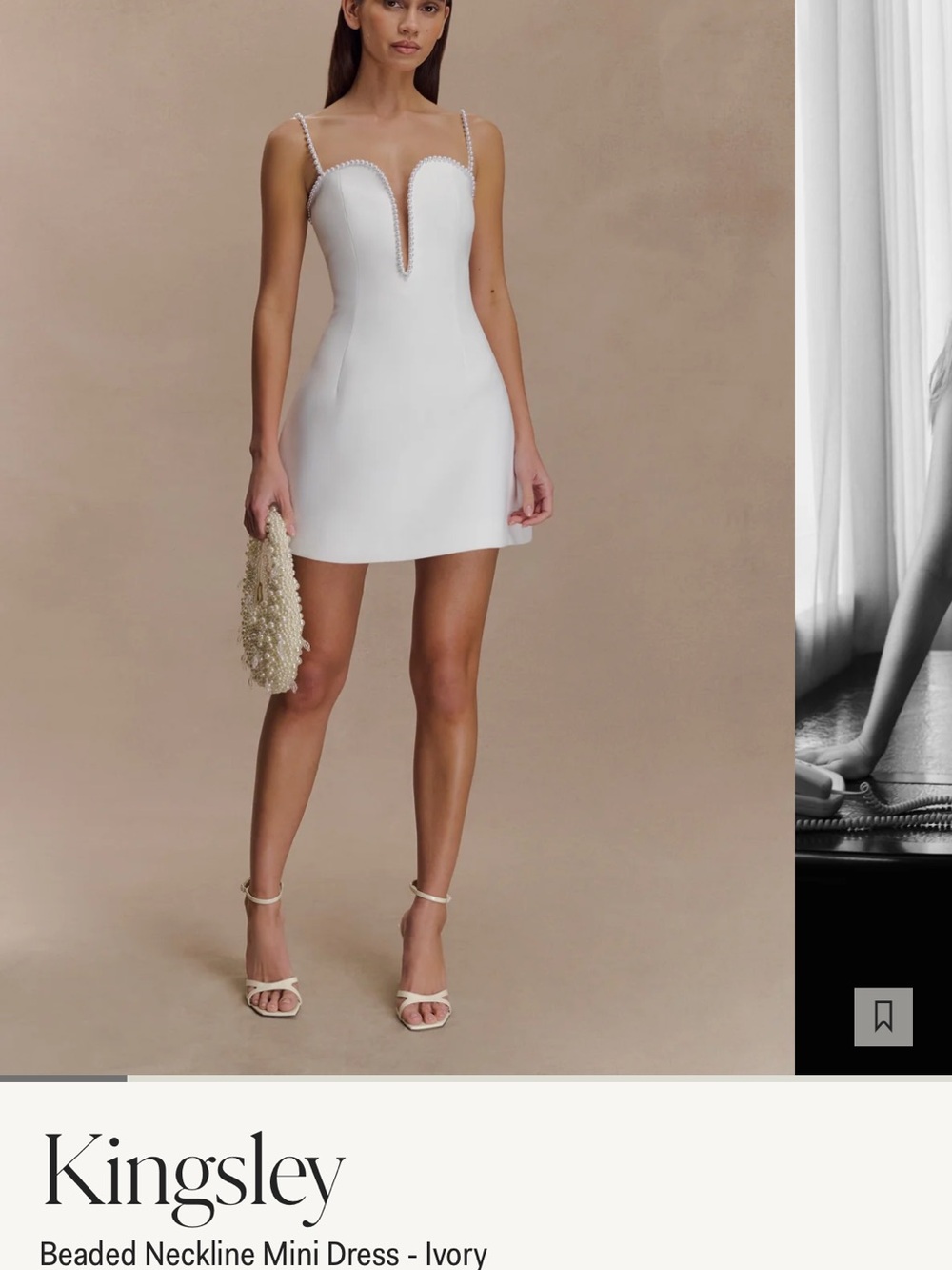 Meshki Ivory Beaded Neckline Mini Dress